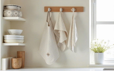 a bright tidy kitchen corner showcasing smart organization using textile items cotton storage bags 6huggojgteievld70sgf 0 چطور یک آشپزخانه منظم، دلنشین‌تر و کاربردی‌تر می‌شود؟ نقش منسوجات در نظم‌دهی به فضا