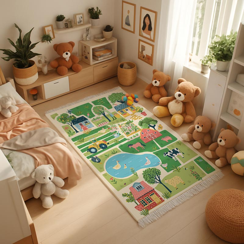 فرش اتاق کودک طرح مزرعه کد FK-107